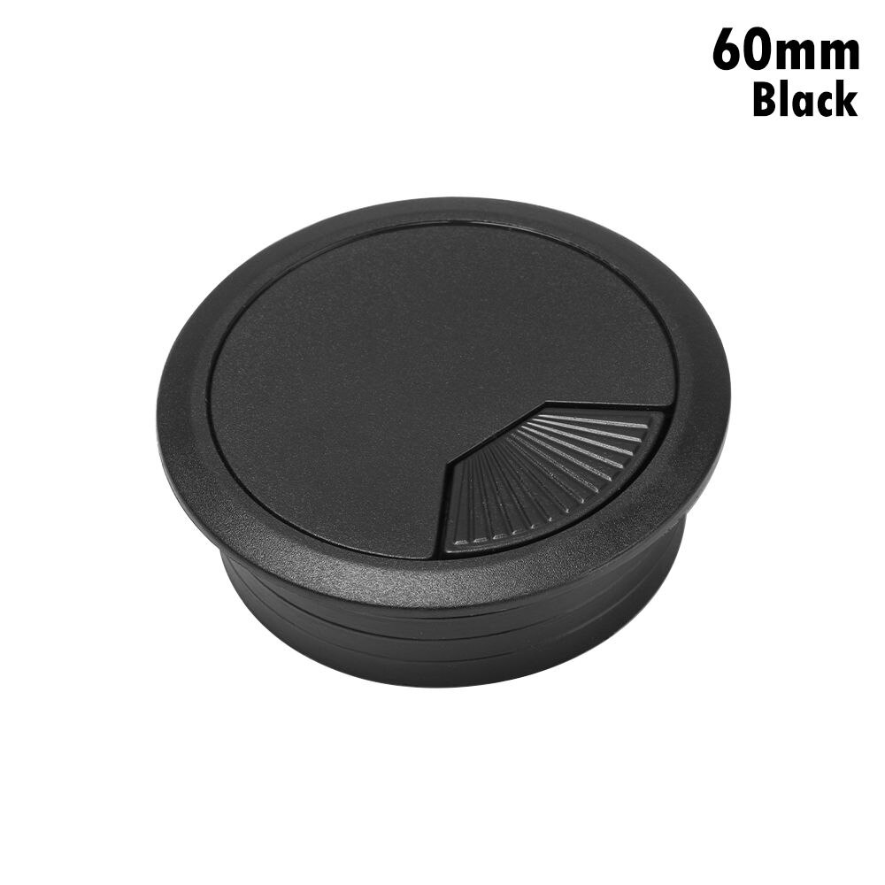 60/80mm Desk Table Plastic Cable Hole Cover PC Computer Desk Round Wire Tidy Grommet Table Cable Fastener: black-60mm