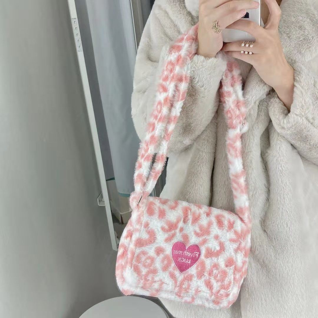 Leuke Luipaard Print Vrouwen Furry Schouder Crossbody Bag Zachte Pluche Cool Meisjes Messenger Tassen Dames Portemonnee Handtassen