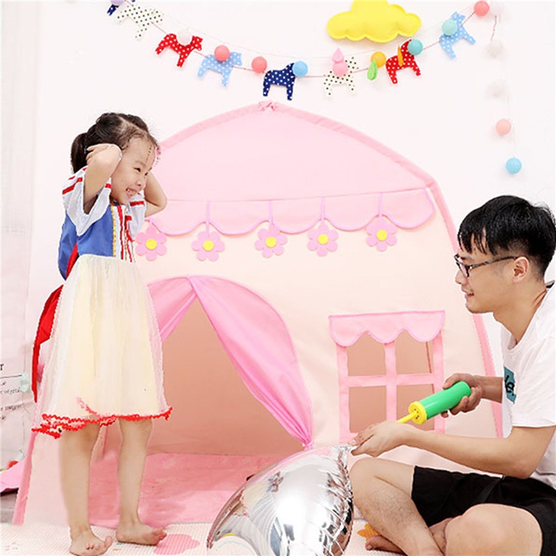 1,3 M Tragbare kinder Zelt Wigwam Klapp Kinder Zelte Tipi Baby Spielen Haus Große Mädchen Rosa Prinzessin Burg Kind room Decor