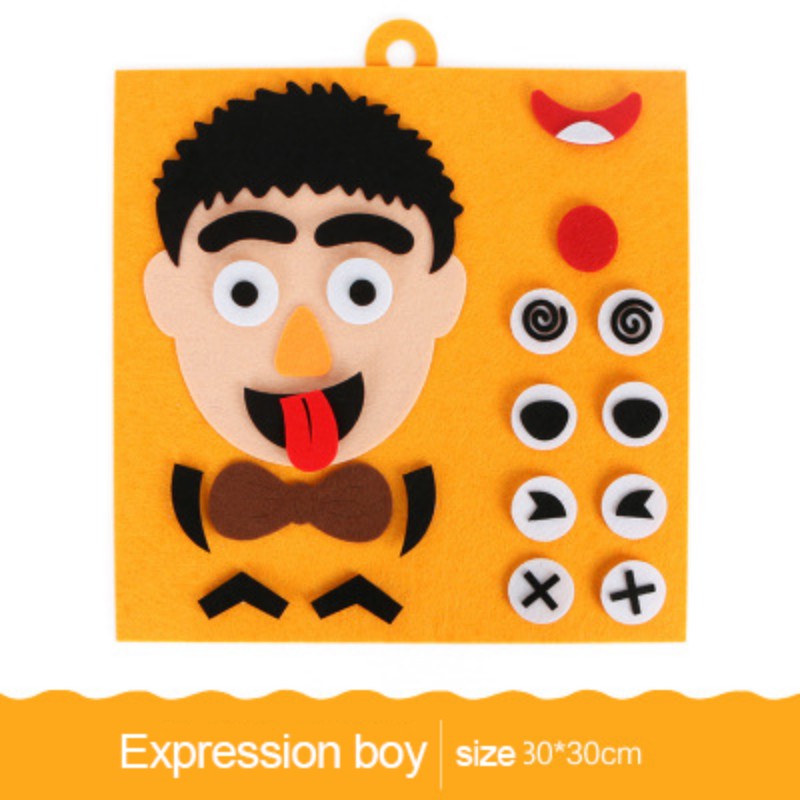 Diy følelser ansigtsudtryk ændre ikke-vævede klistermærker puslespil børn pædagogisk legetøj: Dreng
