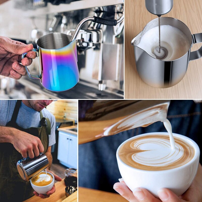 Milchaufschäumkrug 350ml Edelstahl - Mit Latte Art Stift Für Perfekten Schaum