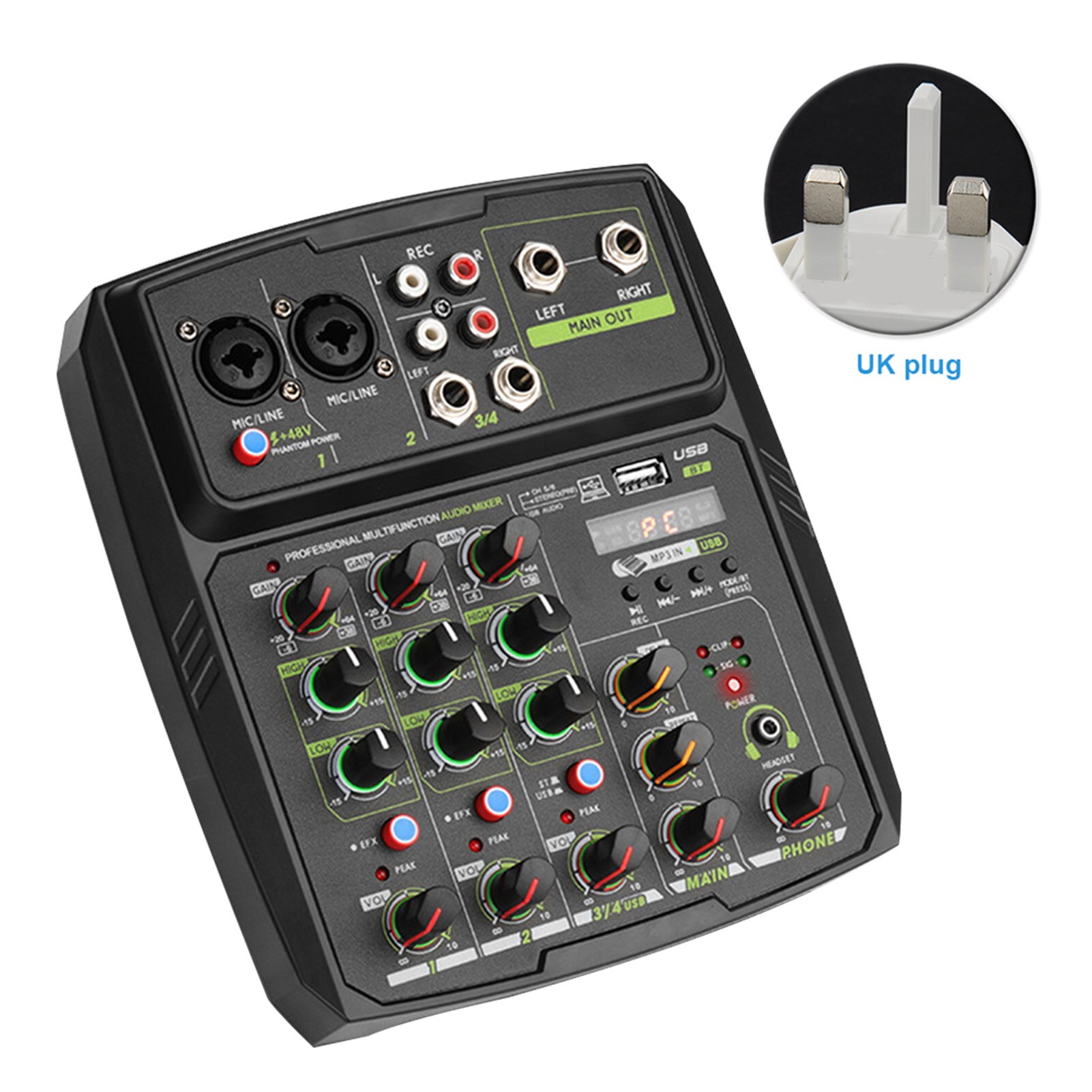 4 canais de áudio mixer usb casa mini gravação de música com placa de som bluetooth profissional estéreo mixing console festa computador
