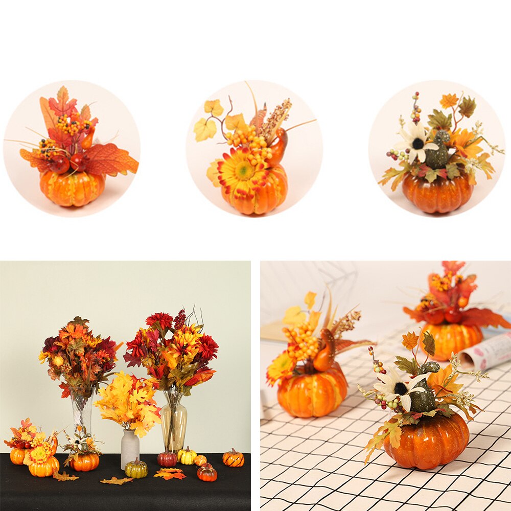 Artificial Pumpkins Maple Leaf Dried Flowers Pomegranate Table House Autumn Fall Harvest Thanksgiving Halloween Decoration