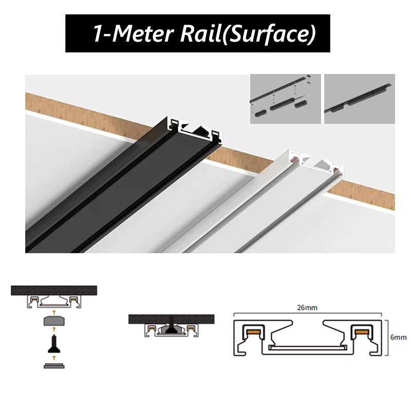 T26 Magnetisch Spoorlicht Opbouw Stukadoors Aluminium Rail LED DC48V Thuisassistent Thuis Woonkamer 1,5 m/2 M Zwart Wit: Blauw / 7W / zwart