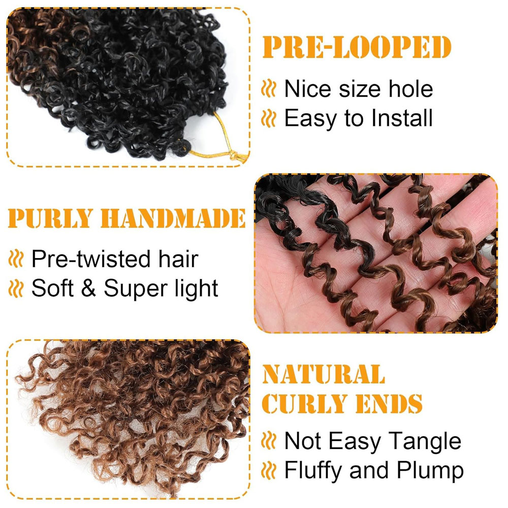 Yanky Twist Crochet Hair pour femmes noires, cheveux synthétiques pré-bouclés, cheveux au crochet marron ombré, extrémités bouclées, Yank Twist, 8 po