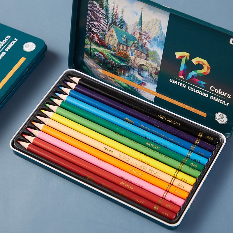 Boîte de plomb de couleur soluble dans l&#39;eau 12 couleurs pour étudiants, ensemble de plomb de couleur de peinture artistique, papeterie de brosse peinte à la main pour enfants