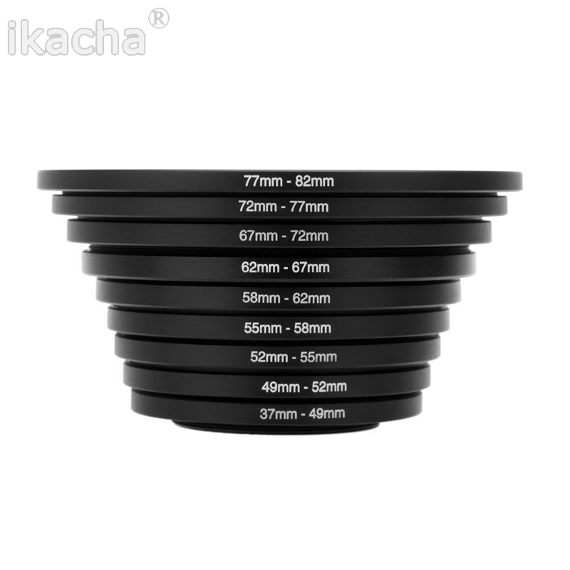 8pcs 49-52 52-55 55-58 58-62 62-67 67-72 72-77 77-82mm Metal Camera Lens Filter Adapter Ring Thread Male to Female Step Up