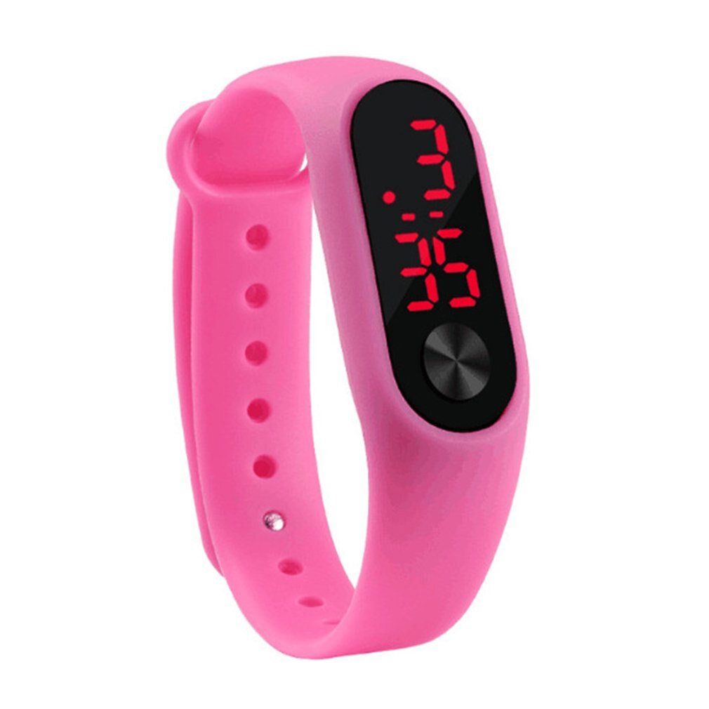 Heren dames eenvoudige sport armband horloges witte led elektronische digitale snoepkleur siliconen polshorloge voor kinderen: Roze