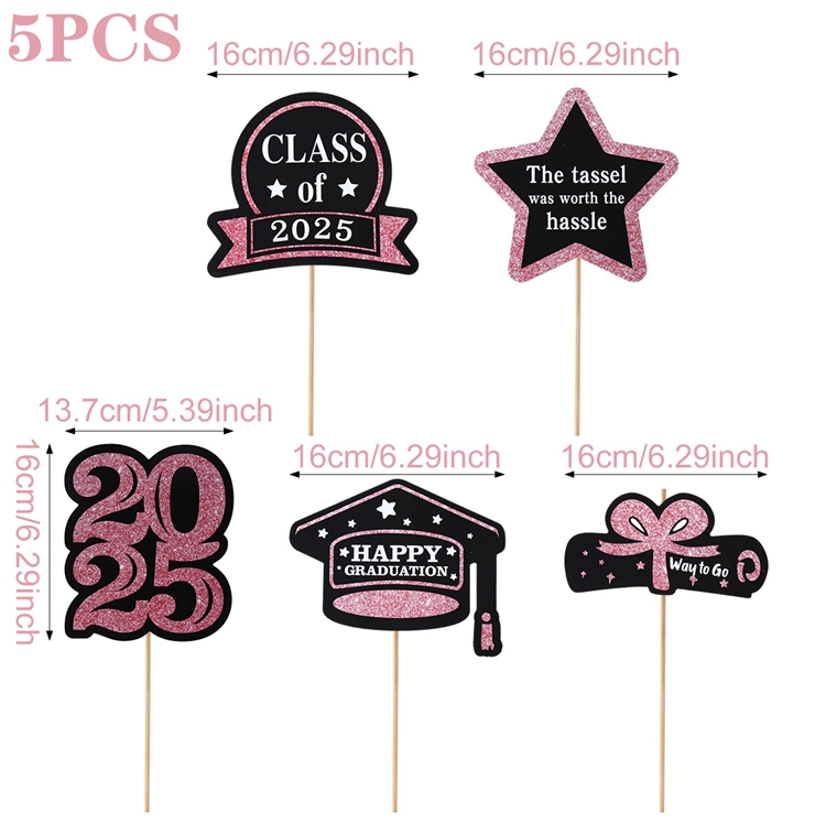 Graduation Decorations Paper Cupcake Toppers Class of Grad Centerpiece Sticks Graduation Party Table Topper Decoration: Burgundy