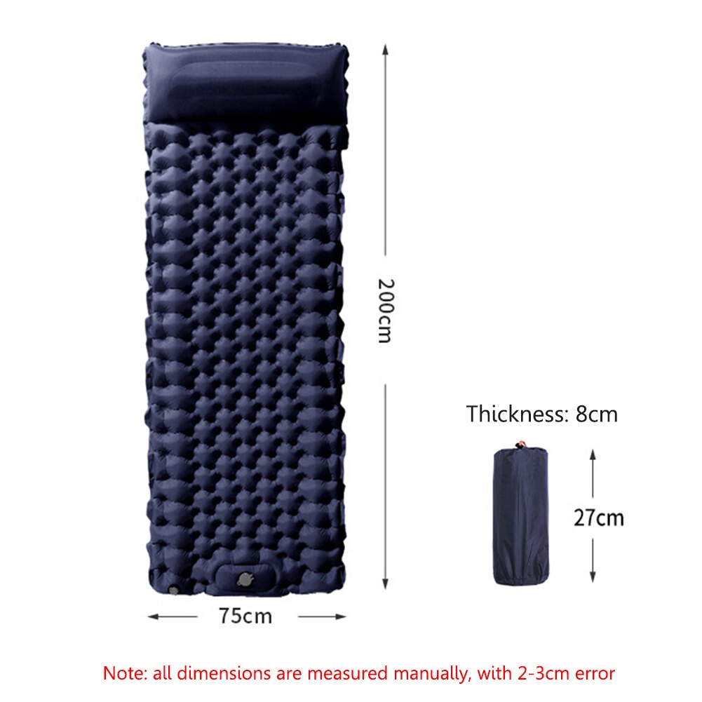 Camping Inflatable Mattress TPU Nylon Folding Camping Sleeping Pad Picnic Blanket Air Mat Tent Sleeping Cushion: Dark Blue