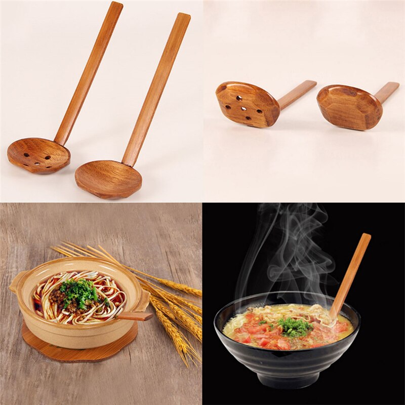 Lang håndtag træsked japansk stil køkkendæksel langgreb redskaber ramen suppe skeer bordservice køkkenredskaber