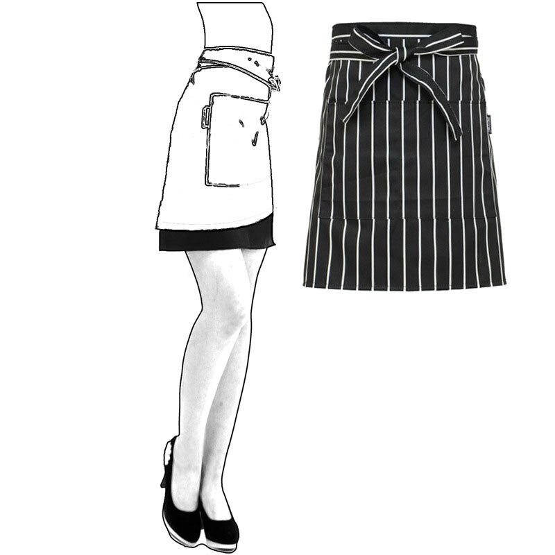 Ober keukenkleding heren chef-kok uniform polyester gestreept dames serveerster restaurant kok kostuums café zak chef-kok schorten: Streep kort