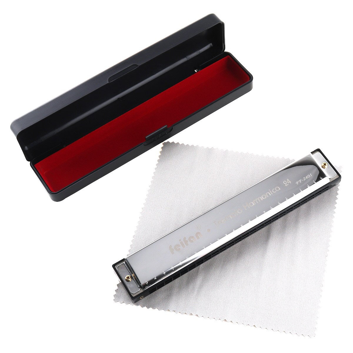 Zilveren feifan 24 gaten 8k titanium mondharmonica tremolo toon keyc harp mondorgel muziekinstrumenten voor beginners