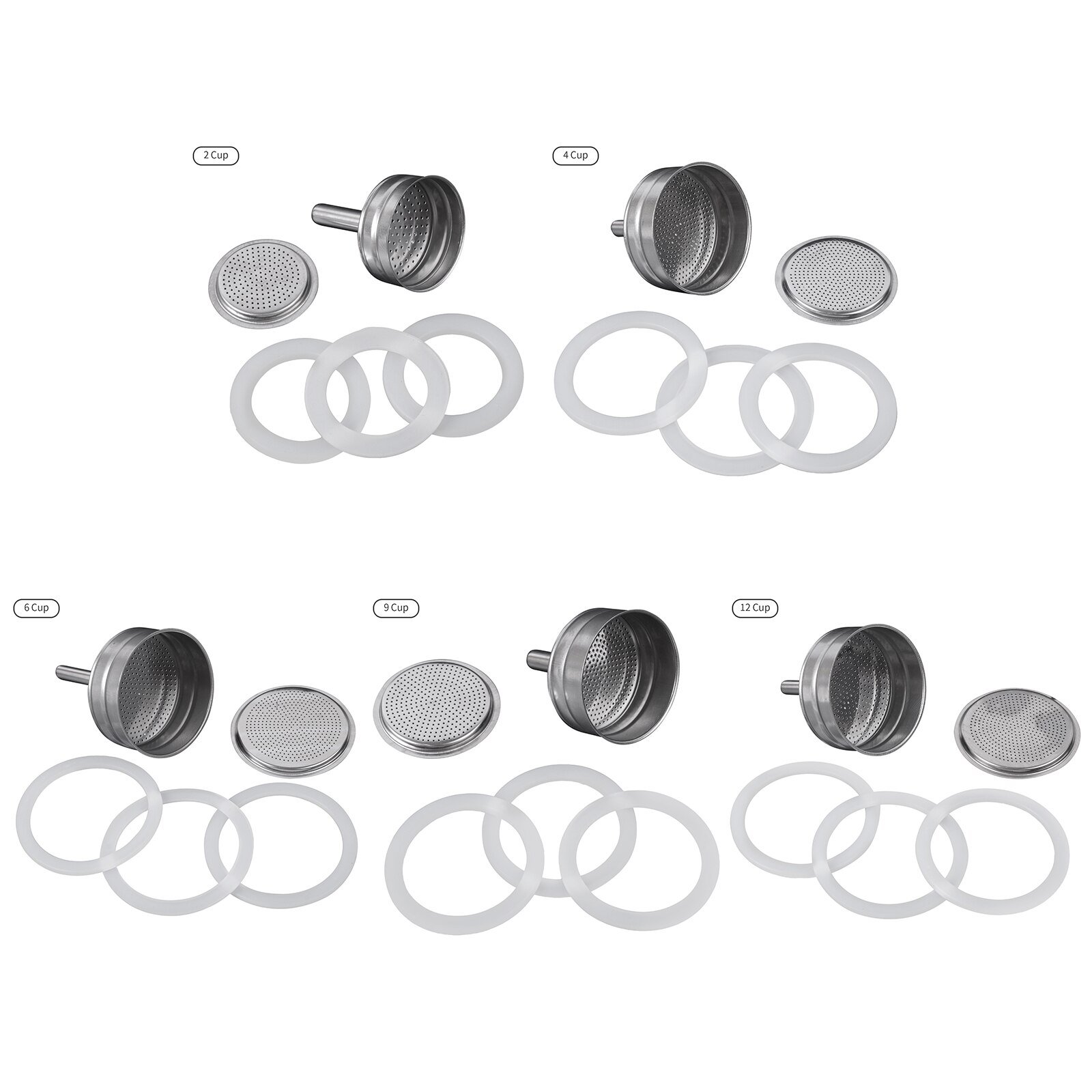 Moka Express Replacement Funnel Kits, Espresso Coffee Gasket Seals, Stainless Steel Funnel Filter Plate Funnel, 2/4/6/9/12 Cup