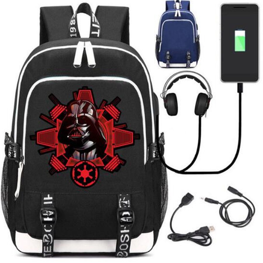 Star War Rucksack Backpack Fans Bag W/ USB Port / Lock Headphone Travel Laptop Student School Bags: Style 5 / Blue Bag