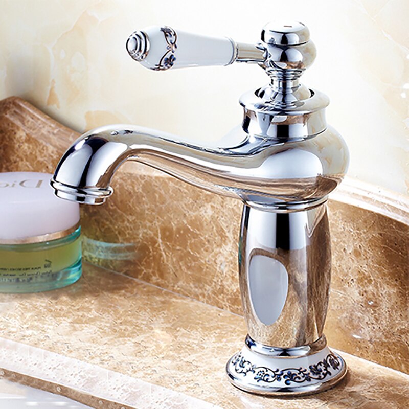 Bathroom Faucet Antique Bronze Basin Sink Solid Brass Vintage Style Single Handle Water Mixer Faucets: Chrome-QHC