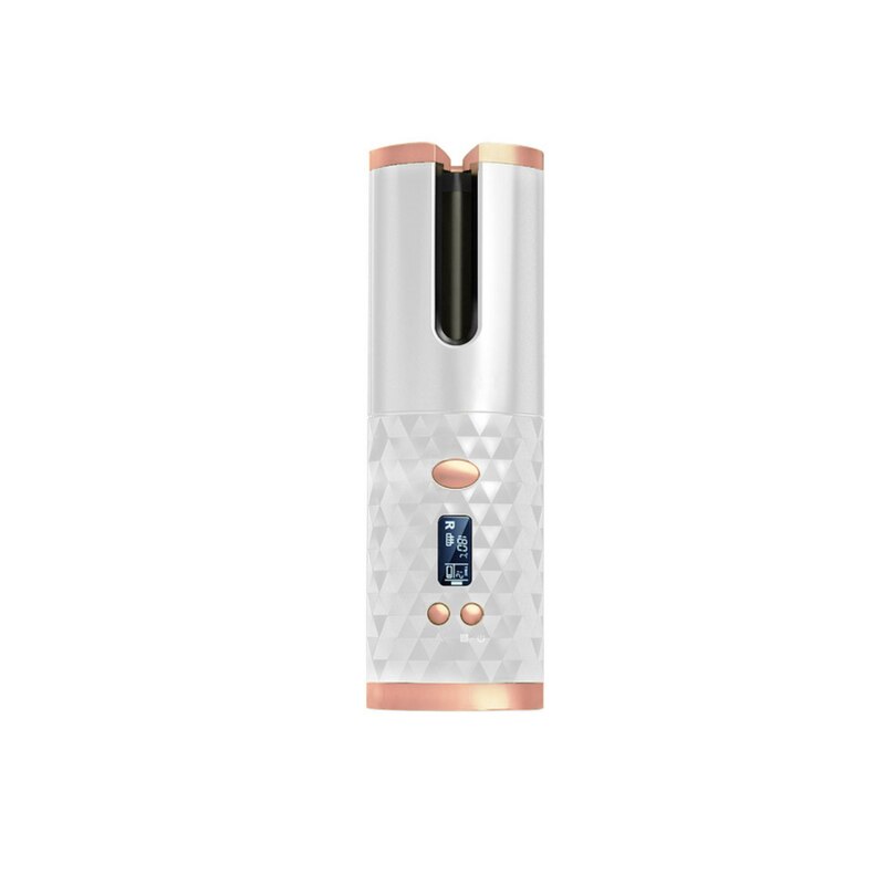 Rizador de pelo automático inalámbrico portátil, rizador de cerámica recargable por USB, herramientas de estilismo de rotación automática: AUTO WHITE