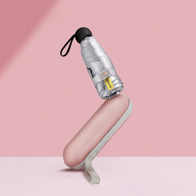 Mini sombrilla plegable para mujer, protección solar Anti-UV UPF50 + paraguas de bolsillo con pegamento de titanio plata