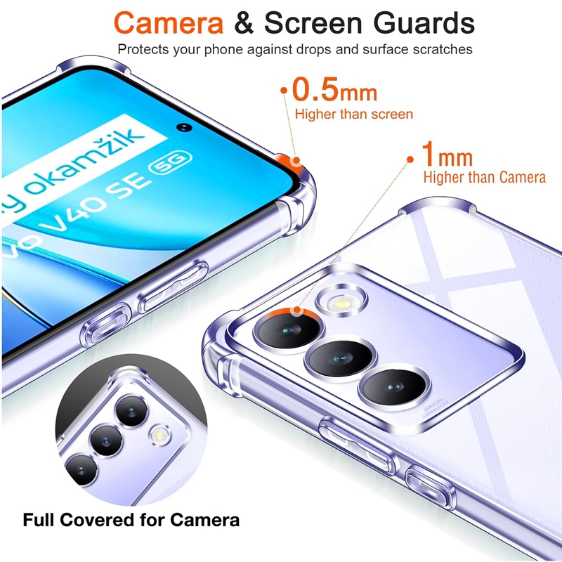 Funda de TPU a prueba de golpes de cuatro esquinas para VIVO V40 SE V30 Lite 5G V30e V29 Pro V29, funda protectora transparente