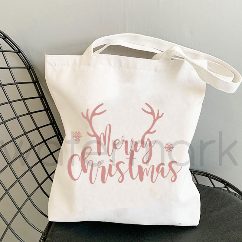 Shopper – sac à main Kawaii imprimé joyeux noël pour femmes, sac de Shopping en toile, fourre-tout pour filles, sac à bandoulière