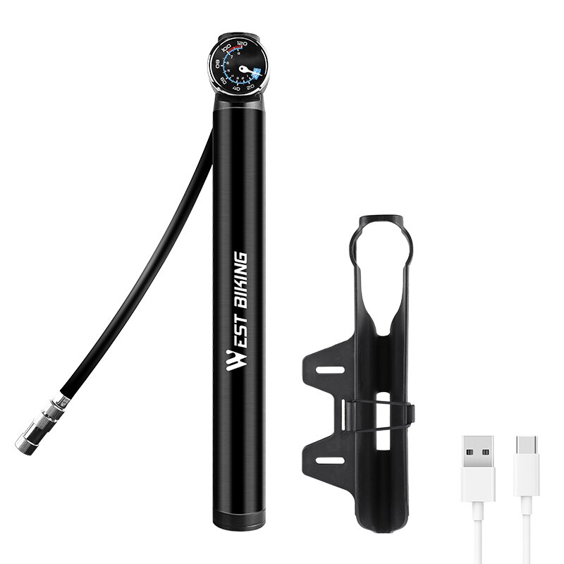WEST BIKING Bicycle Electric Pump Bike Inflator 150 PSI USB Rechargeable Portable Car MTB Road Bike Inflator Cycling Tire Pump: Default Title
