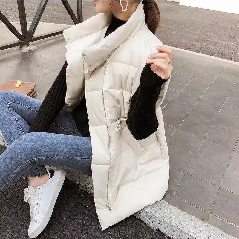 Winter Long Sleeveless Vest Coats Women Stand Neck Slim Cotton Padded Jacket Vests Korean Zipper Jacket Woman Waistcoat