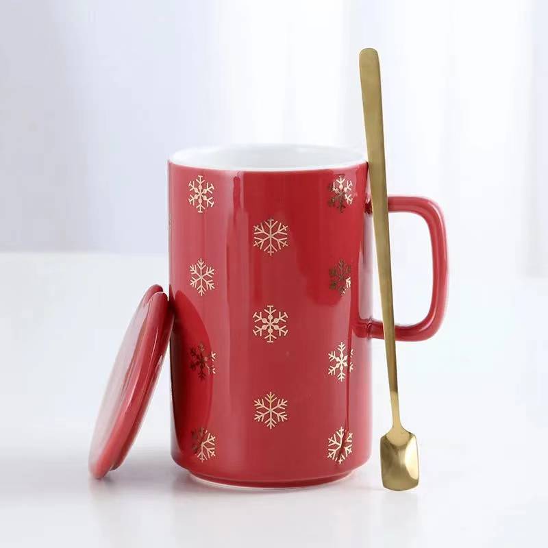 Luxury European Style Ceramic Cup Mug Coffee Cup Home Office with Cover and Spoon Couple Pair Cup Year