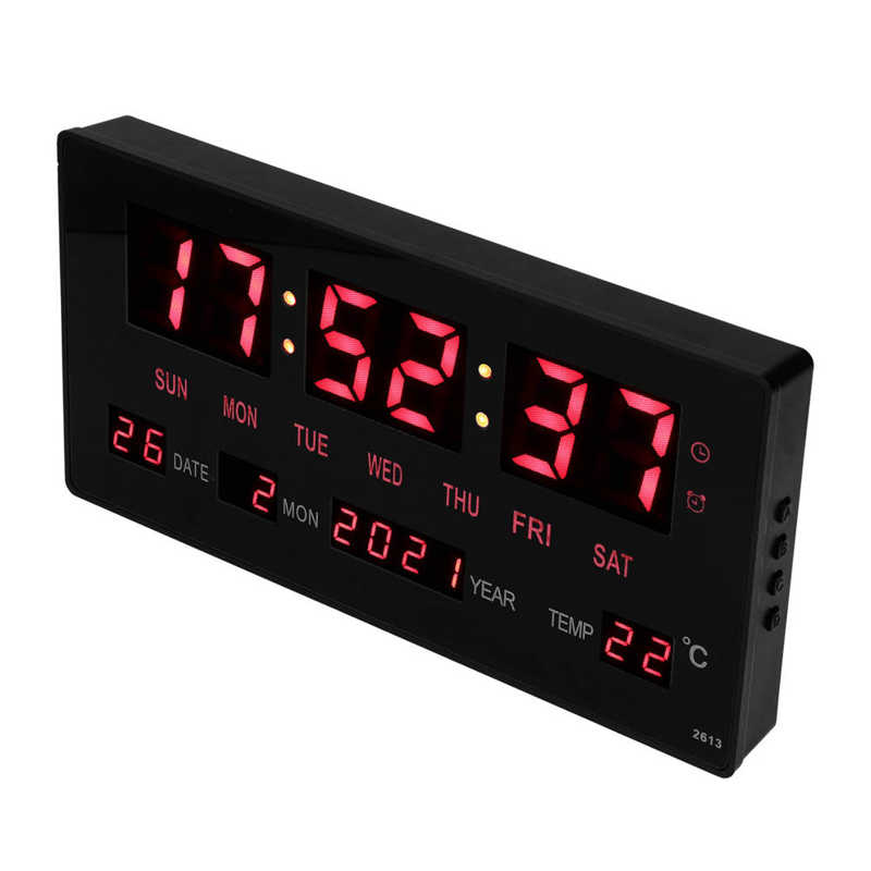 100‑240V LED Digital Wall Clock Desktop Large Display Electronic Date Clock Power Off Memory for School