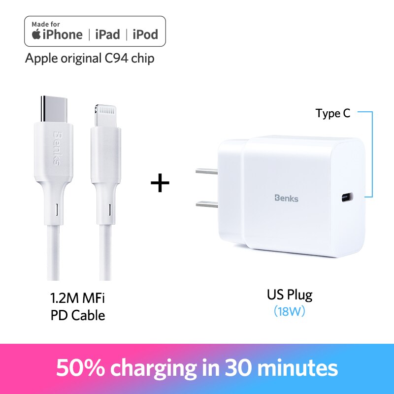 Benks MFi PD Kabel Typ C Für Apfel Hafen Schnelle Ladekabel Für iPhone X/Xs/Xr/ 8 Plus PD Energie Adapter USB C Kabel Für iPad Profi: 1.2M US stecker