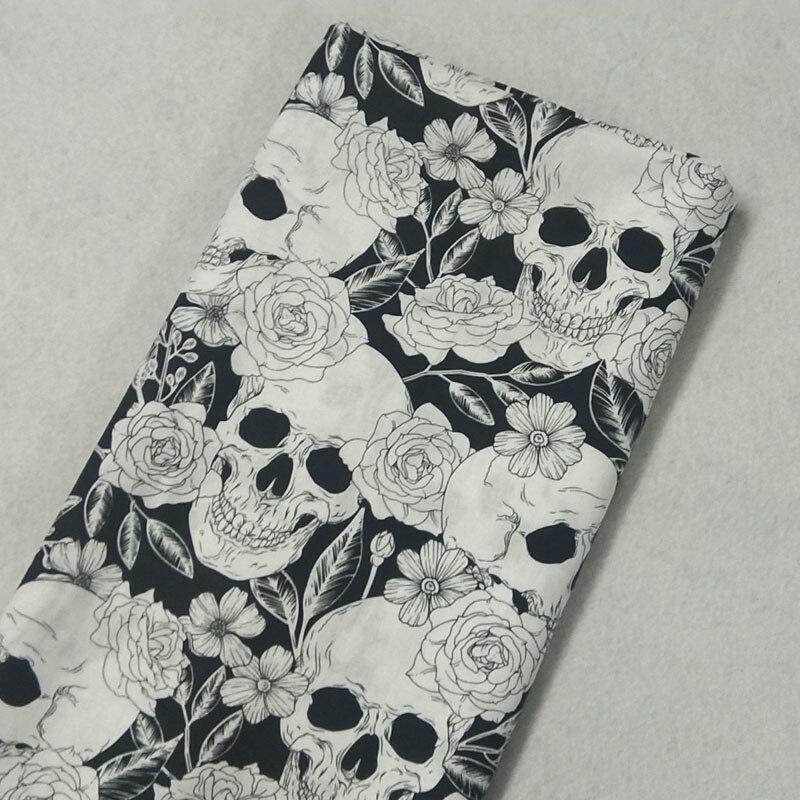 Vintage Halloween Punk Cool fleur tête de crâne série imprimé coton tissu 50x105cm crâne tissu Patchwork tissu robe fête: design 13 50x105cm