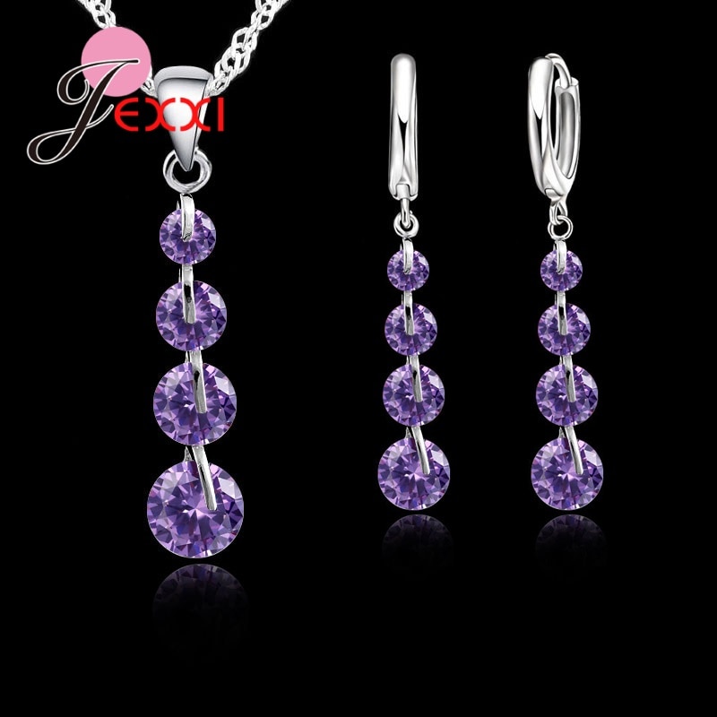 Romantische 925 Sterling Zilver Link Chain Crystal Hanger Sieraden Set Voor Vrouwen Choker Bruiloft Sieraden Set