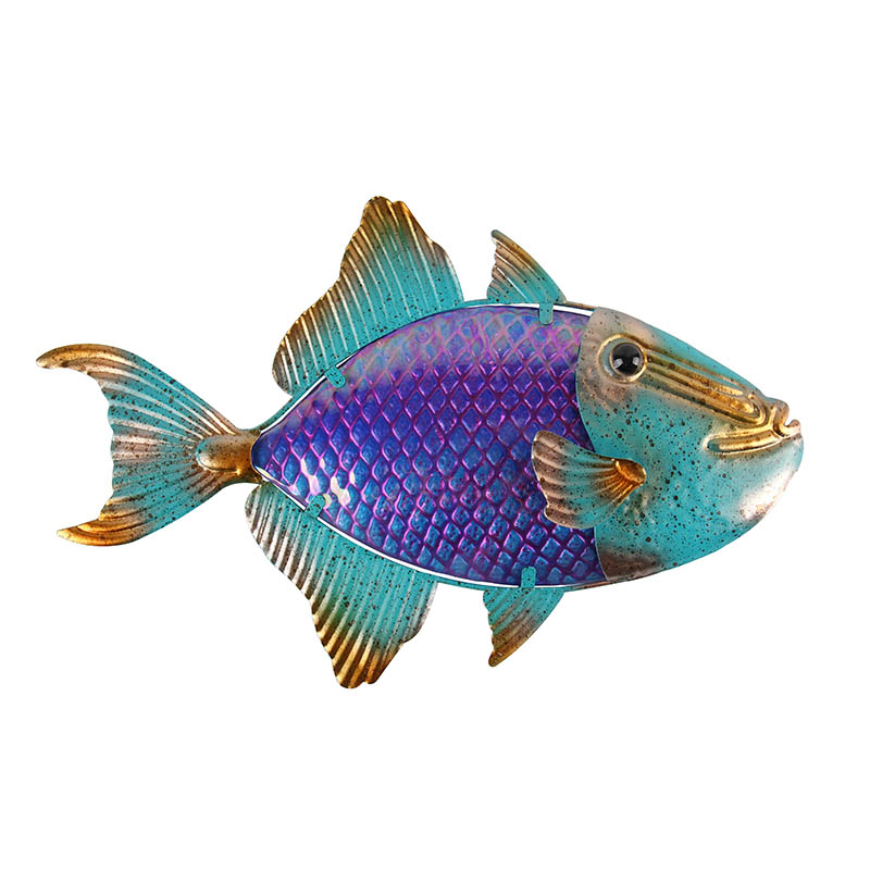 Metallo di Vetro di Pesce Opere D'arte Della Parete per la Casa e Decorazione del Giardino Animale per Esterno Giardino Statue e Sculture Miniature: 35x21cm