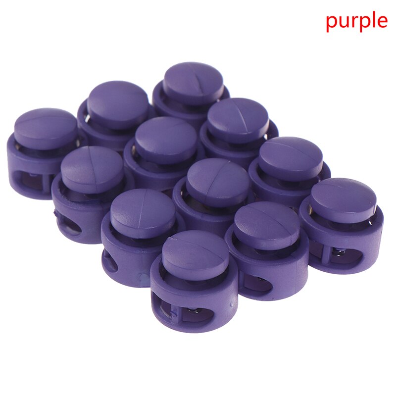 12pcs Double Hole Spring Cord Lock Round Ball Shaped Toggle Stoppers Stop Sliding Cord Fasteners Locks Buttons Ends Replacement: Purple