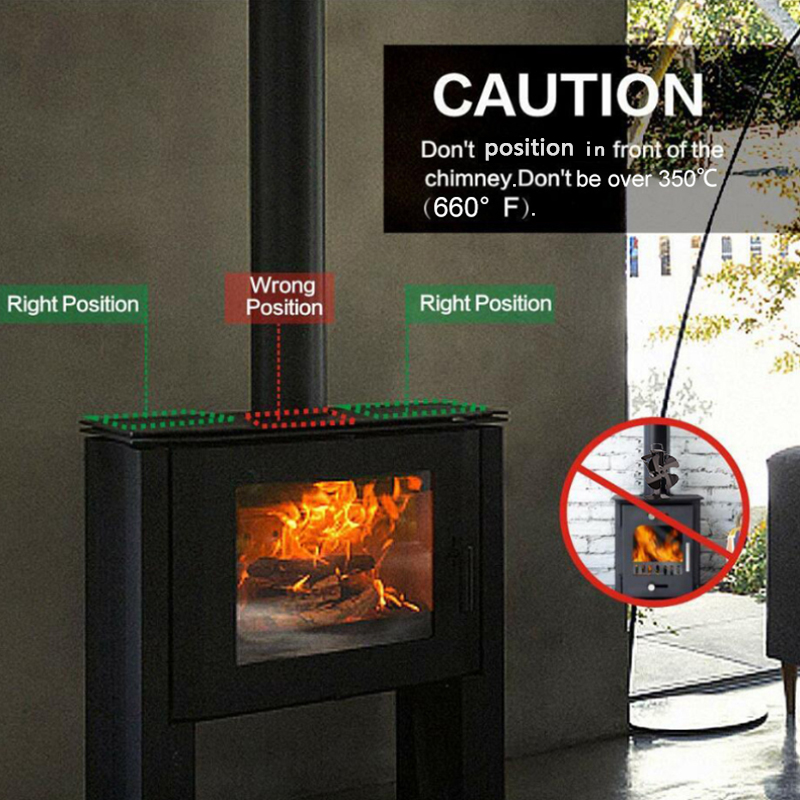 Black 4 Blades Heat Powered Stove Fan Eco Fireplace Fan Wood Burner Quiet Energy Saving Home Efficient Heat Distribution