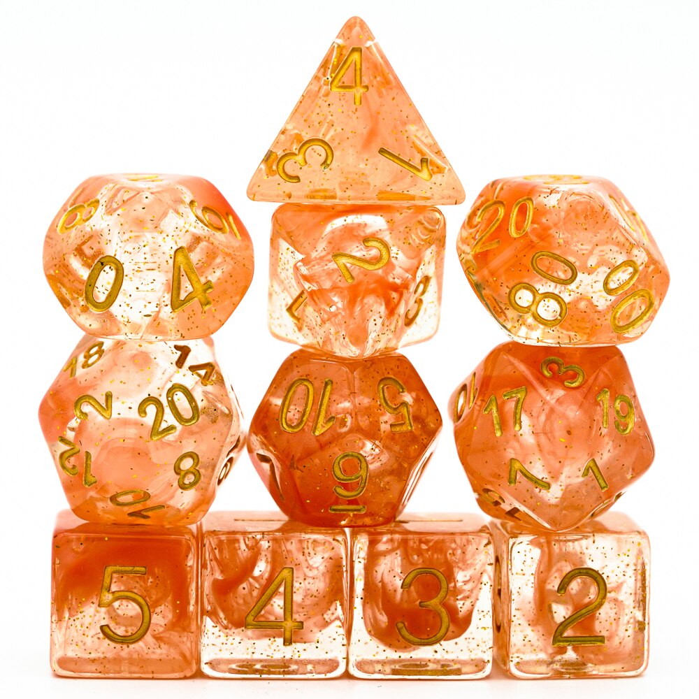 11pcs/set DND Dice D&D Dice D4 D6 D8 D10 D% D12 D20 Polyhedral Games Dice Set for Table Games MTG RPG: Orange with Gold