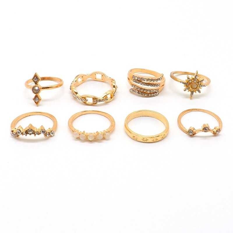 17 Pçs/set Bohemian Estrelas Gotas D' Água Crown Ondas Rodada Gems Cristal Anel Set Mulheres Charme Exquisite Partido Presente Da Jóia Do Anel