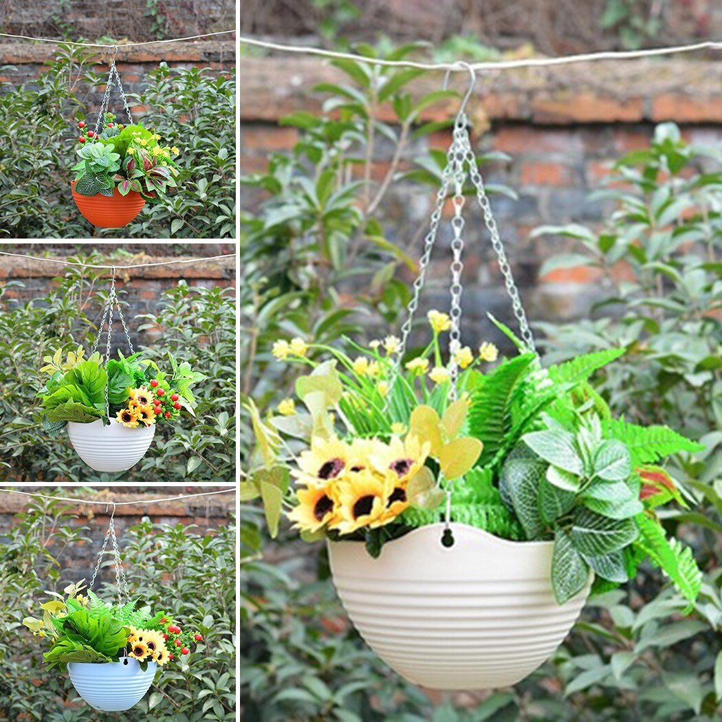 Hanging Chain Flower Pot Plastic Planter Basket Home Garden Decor Basket Plant Hang Plant Flower Pot Hanger Outdoor Hanging