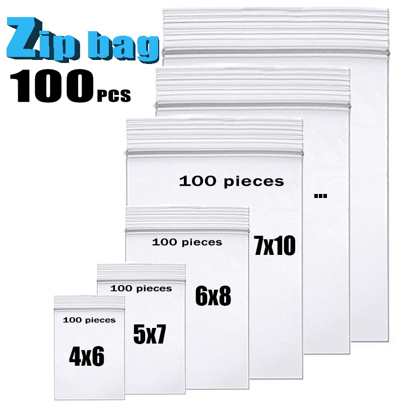 100 stks/pak Dikke Clear Zip Lock ziplock Voedsel Pakket Opbergtas Kleine Sieraden Plastic Hersluitbare Poly Zip Bags Zware -Duty