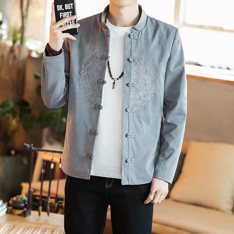 Traditional Chinese Clothing Male Cheongsam Shirt Kung Fu Shanghai Tang Clothes Loose Linen Hanfu Oriental Clothes Men TA1853