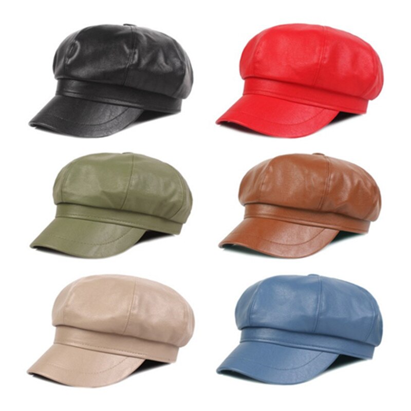 Xdanqinx höst vinter dam hatt pu konstläder newsboy kepsar dam märke keps snapback mössa kvinnliga student hattar