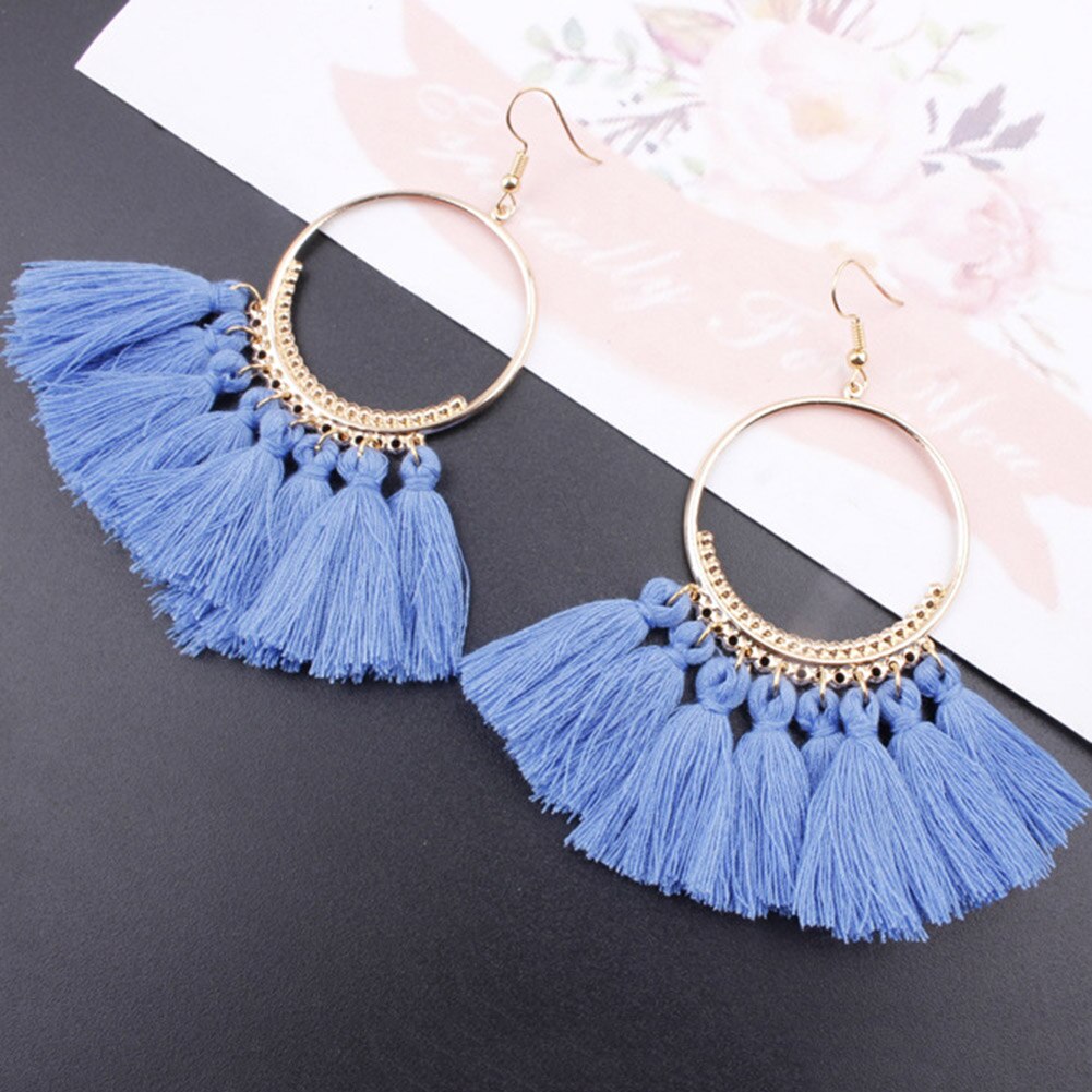 Vintage dynda spadek Tassel kolczyki dla kobiet kobieta moda oświadczenie etniczne artystyczne Boho duże kolczyki biżuteria akcesoria: Blue