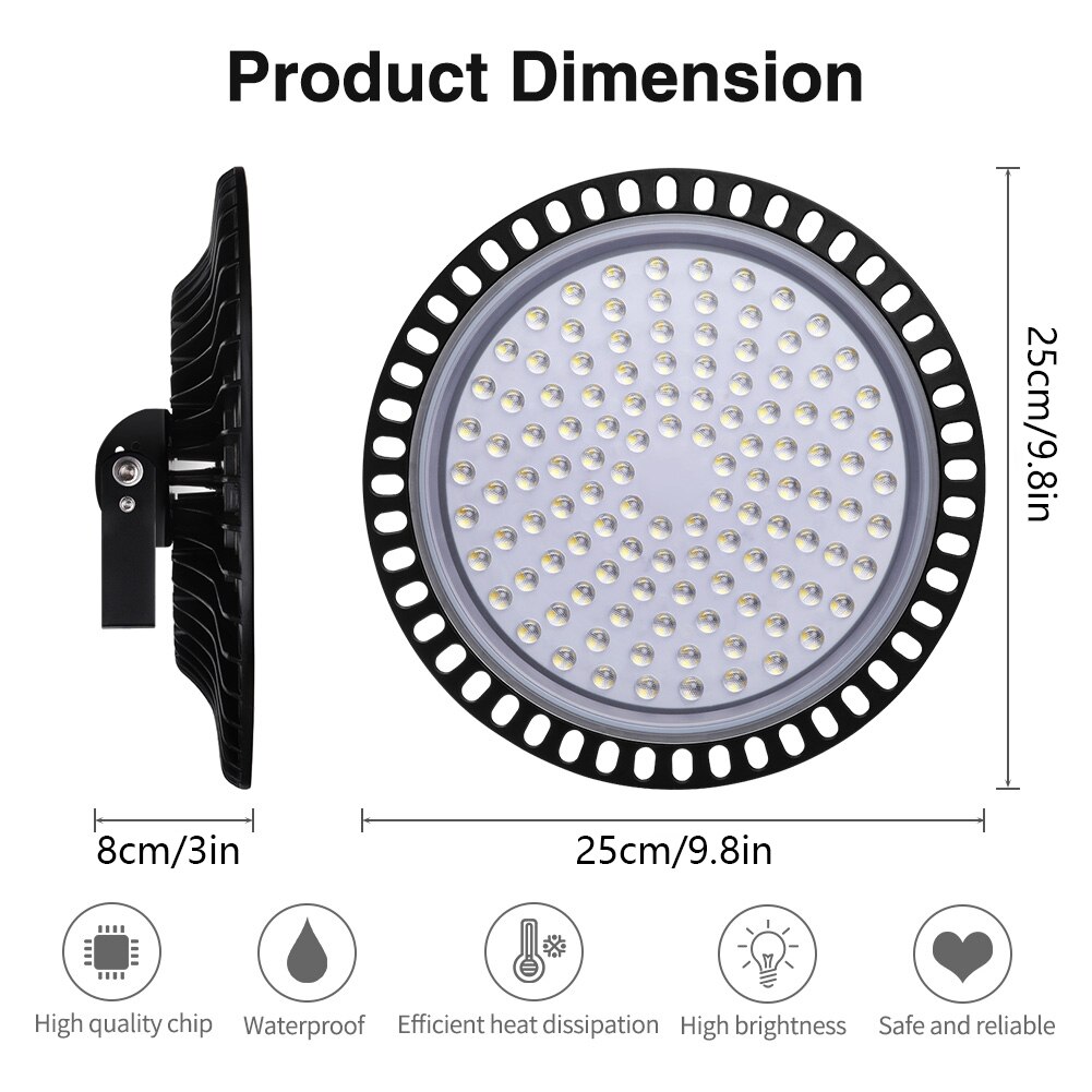 UFO LED High Bay Light 100W Waterproof Ultra Thin LED Warehouse Lighting Commercial Bay Lighting for Garage Gym Shop Workshop