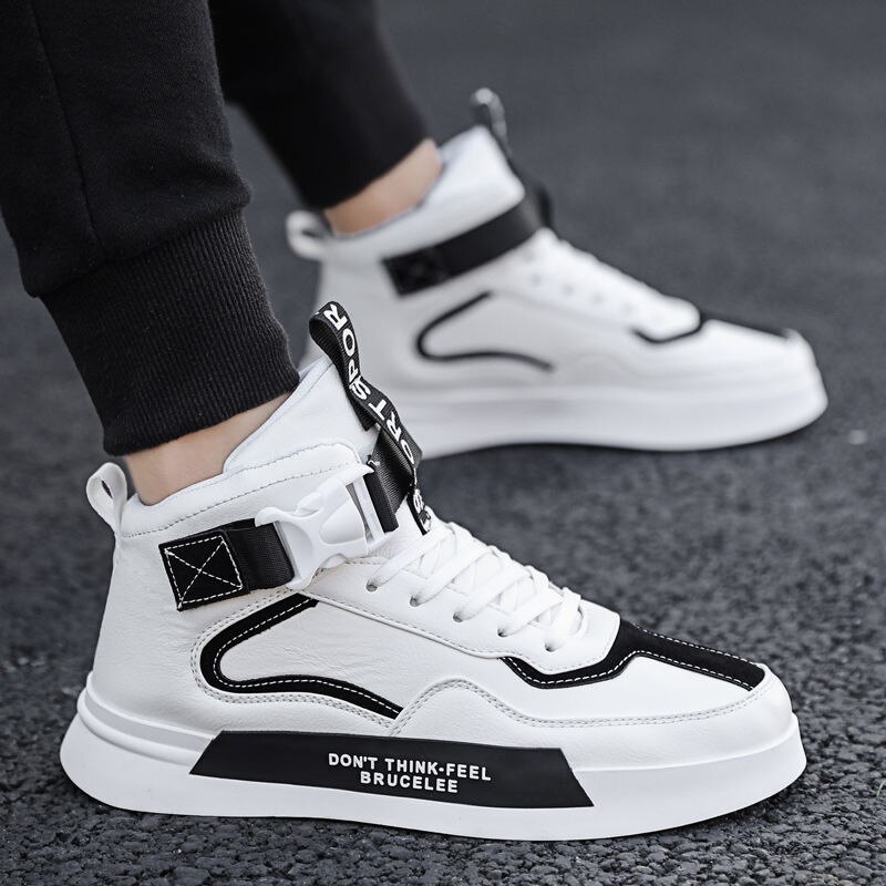 Men's White Skateboarding Shoes High Top Flats Sneakers Breathable Street Sports Shoes Hip Hop Walking Shoes Chaussure Homme: White / 43