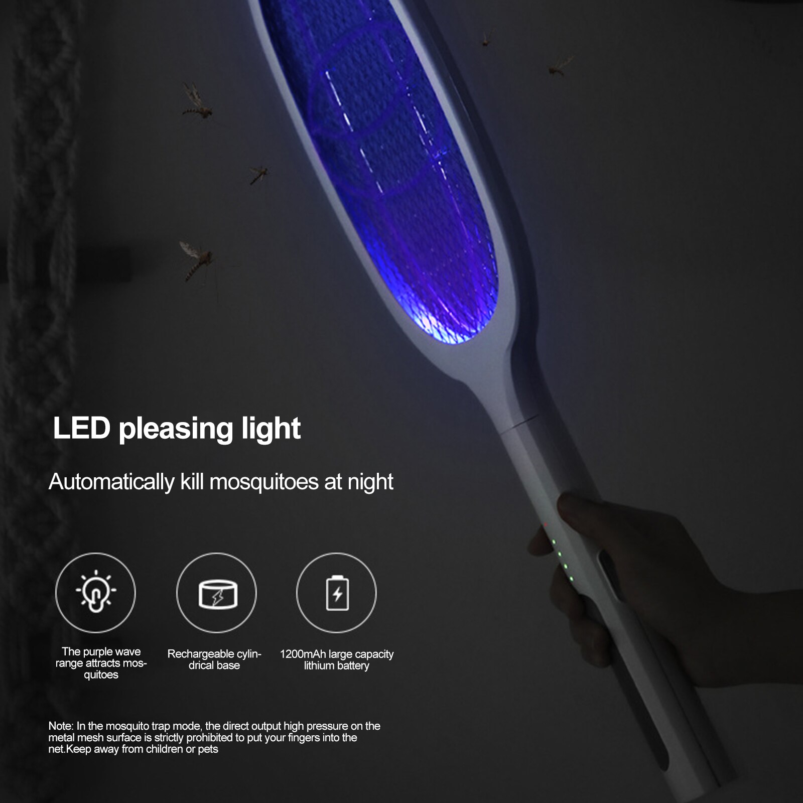 3000V Bug Racket Rechargeable Purple Light Intelligent Bug Swatter With Base Home Bug Insect Racket