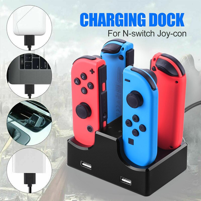 6-in-1 USB Laadstation voor Nintendo Switch Joy-Con Controllers - 80cm USB Kabel
