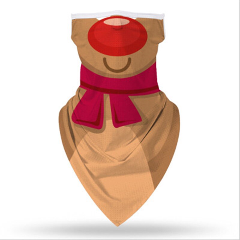 Mascarilla con estampado 3D de estilo navideño, máscara mágica con orejas colgantes triangulares, conducción al aire libre, multifuncional, pañuelo para la cabeza