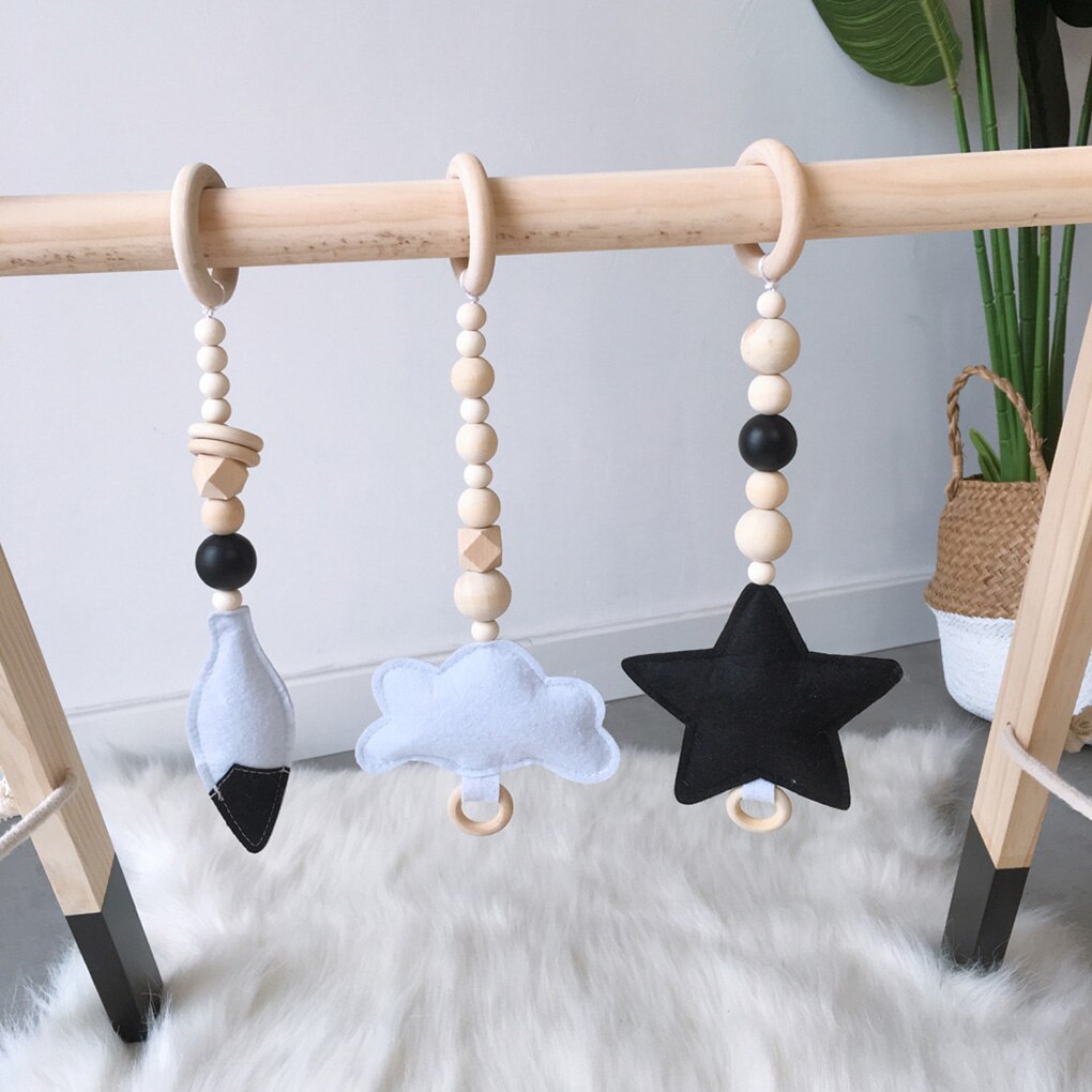 3 Stks/set Baby Rammelaar Speelgoed Nordic Stijl Houten Rammelaar Ring Kralen Play Toy Wandelwagen Opknoping Speelgoed