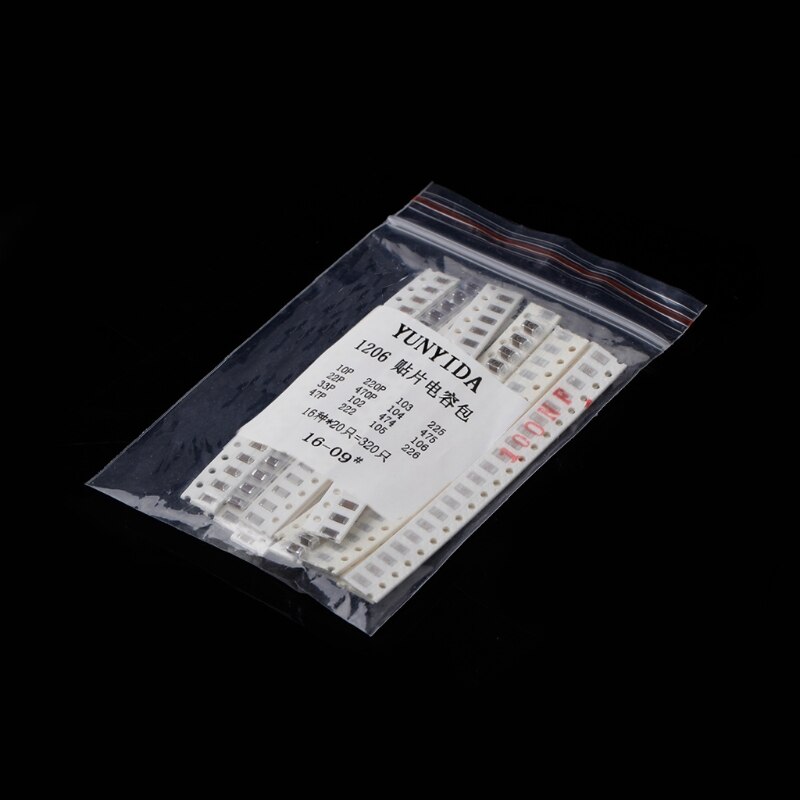 320 Pcs 16 Values 10PF-22UF 1206 SMD Capacitor Assorted Kit