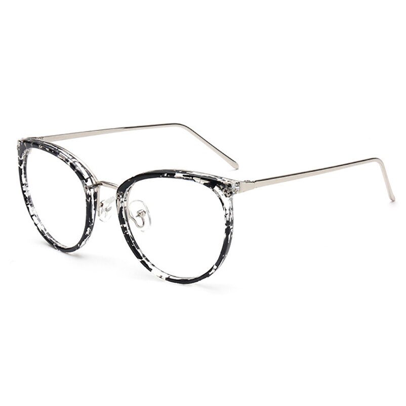 Luipaard Retro Ronde Womens Brilmonturen Optische Clear Lens Eyewear Vintage Cat Eye Brillen Frames Voor Vrouwen: Black Floral