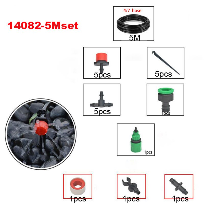 5M 4/7Mm Slang Diy Druppelsysteem Automatische Watering Kit Tuingereedschap Set Verstelbare Micro Druppelaar voor Planten: 14082-5Mset